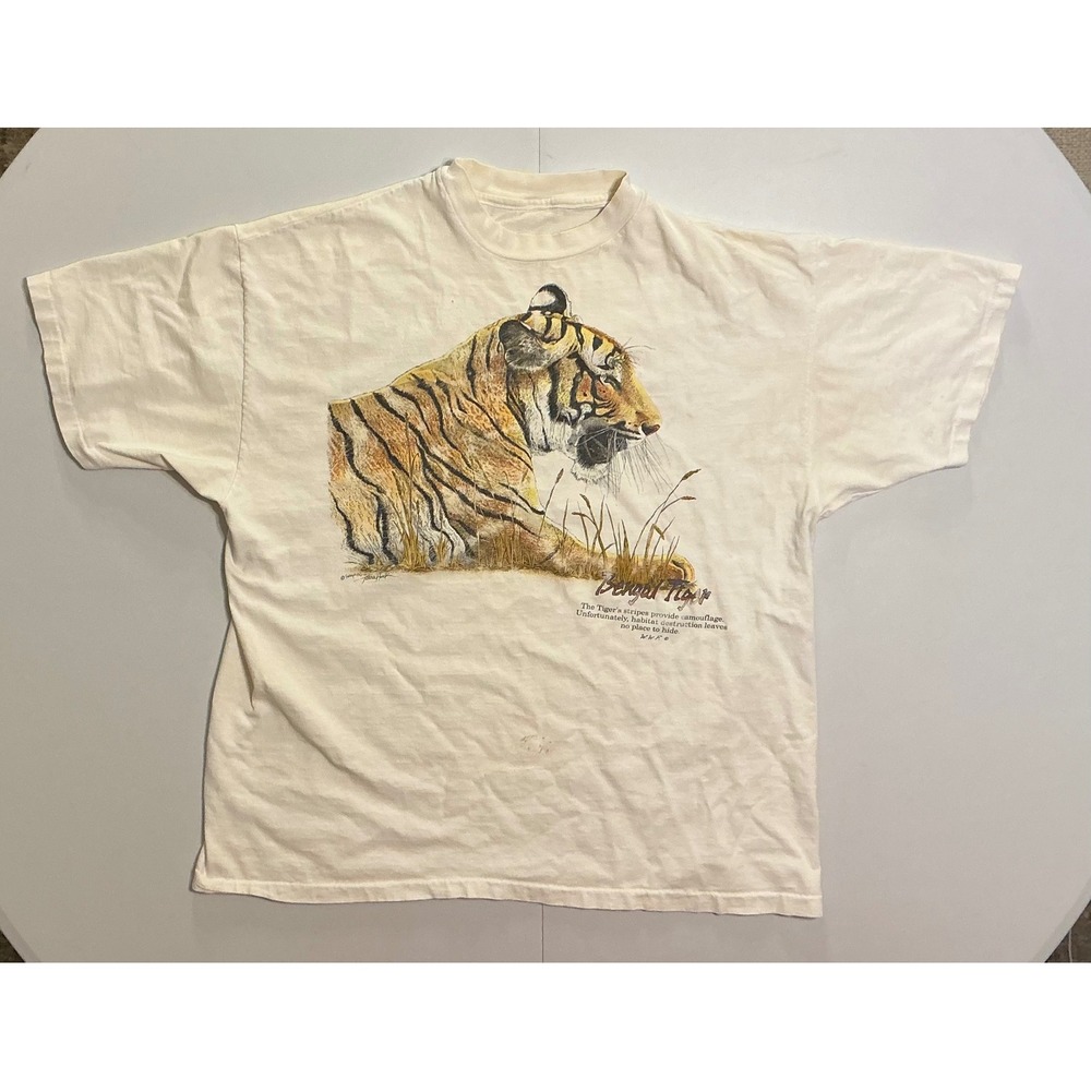 VTG Y2K 90s Single Stitch Bengal Tiger WWF T-Shirt Cream Nature T-Shirt Mens XL